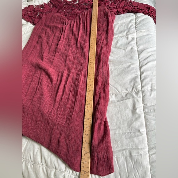 J Gee babydoll lace crochet mini dress size large bell sleeve Merlot red - Picture 8 of 10